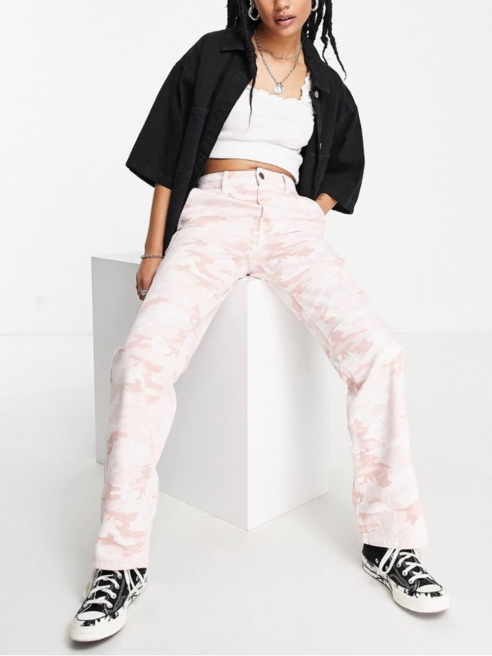 ASOS Stradivarius STR Wide Leg Cargo Baggy Pink Camo Jeans Women’s 00 - Picture 5 of 8